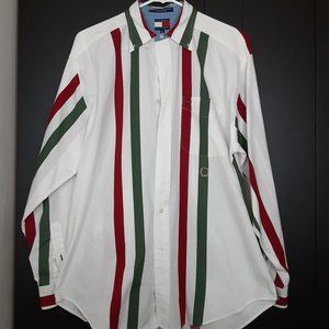 Medium Men's Tommy Hilfiger Shirt in White with red and green stripes